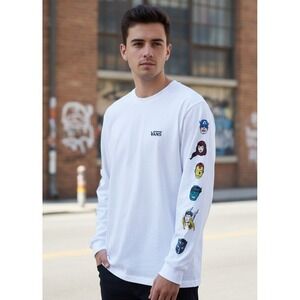Vans Marvel Classic Fit Long Sleeve T-Shirt, Sleeve Graphics 100% Cotton, Medium